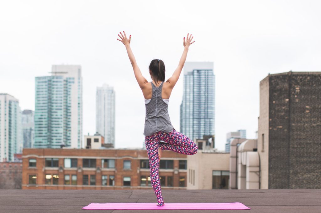 Tree pose on a roof top
